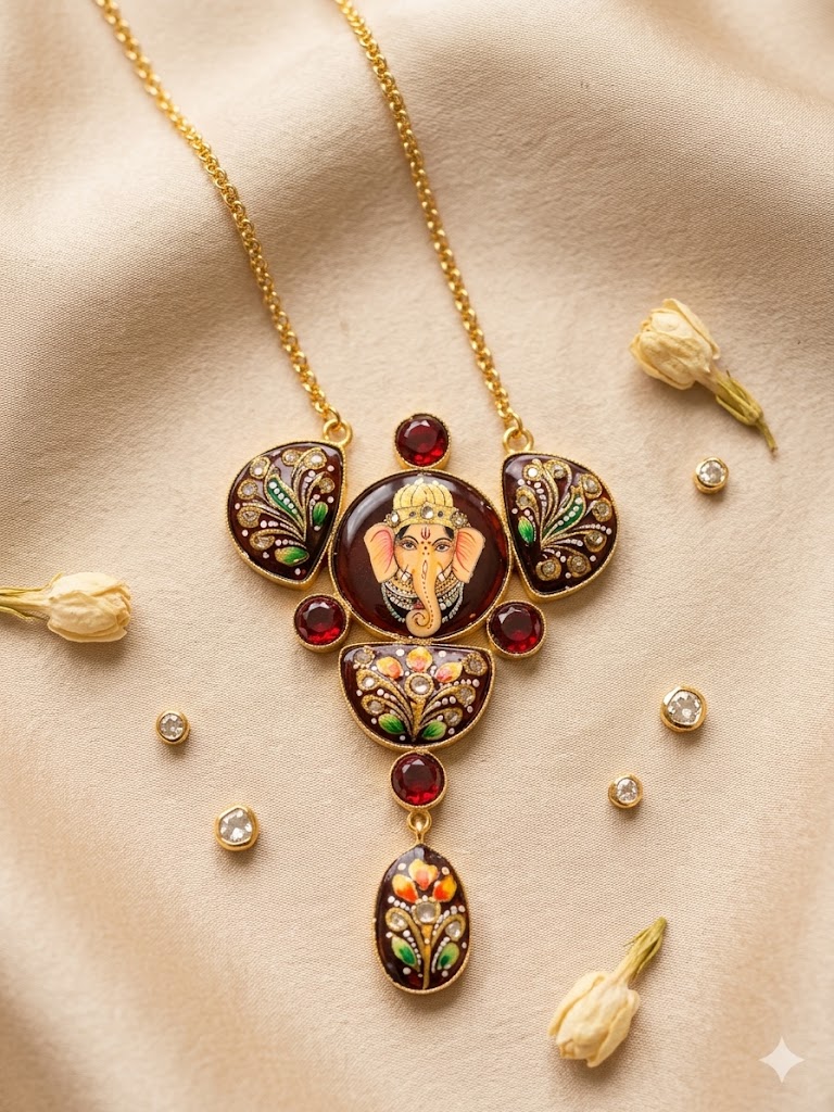 Royal Mughal Portrait Hand-Painted Necklace Set MN 82