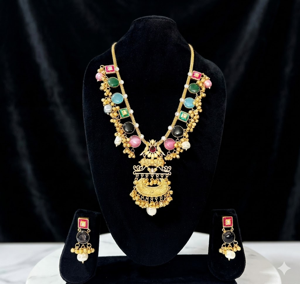 Navratna-Inspired Multistone Ethnic Necklace Set MN 83