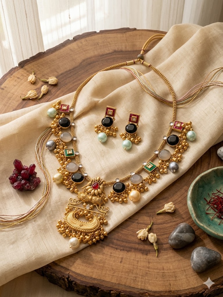 Navratna-Inspired Multistone Ethnic Necklace Set MN 83